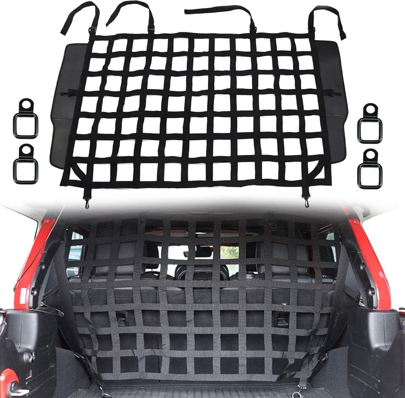 G Dog Barrier Rear Cargo Net Compatible with Jeep Wrangler Accessories JK JL Unlimited Sahara 4-Door 2007-2025, Safety Mesh Pet Divider for Medium, Large Pets, Easy to Install - Image 1